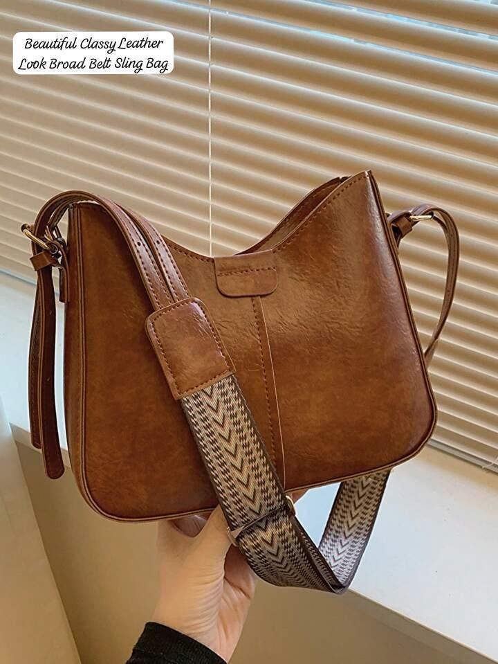 Leather Look Broad Belt Sling Bag