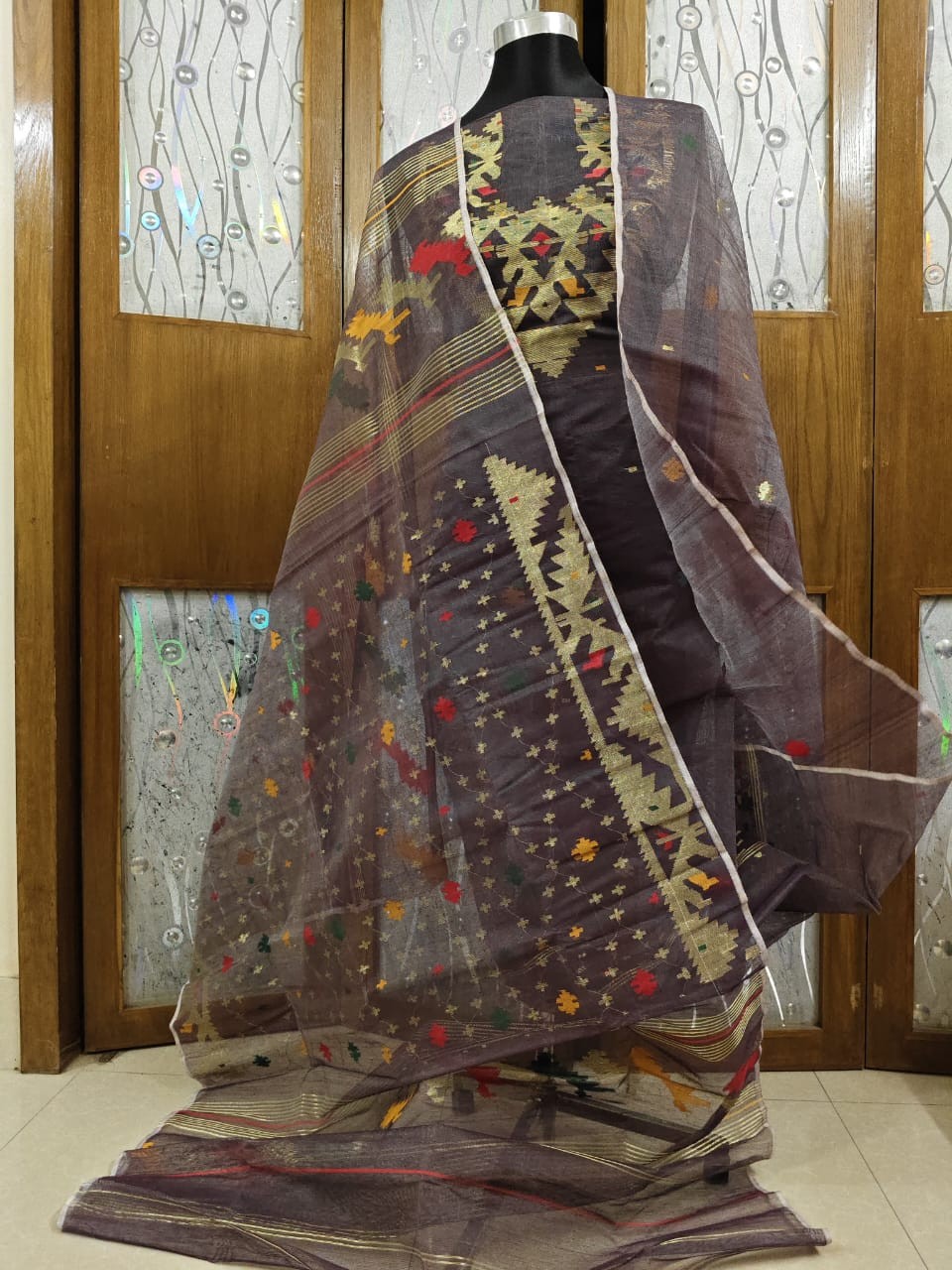 Half silk jamdani suit with dupatta