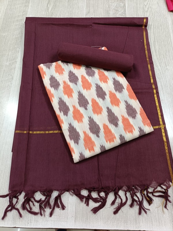 Cotton semi patola suit wirh dupatta