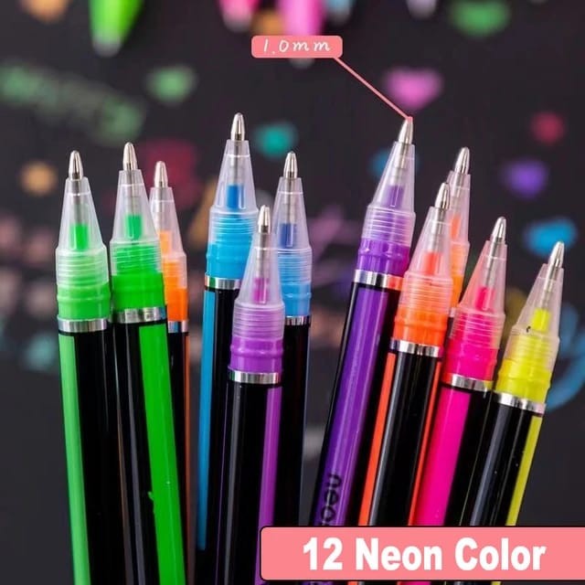 Pack of 12 Neon Glitter Gel Pens